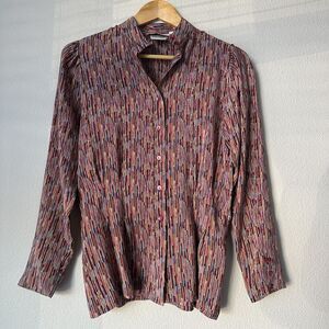 Franck Olivier Women's Button Shirt Blouse 100% Silk Preppy Retro Vintage Sz 40